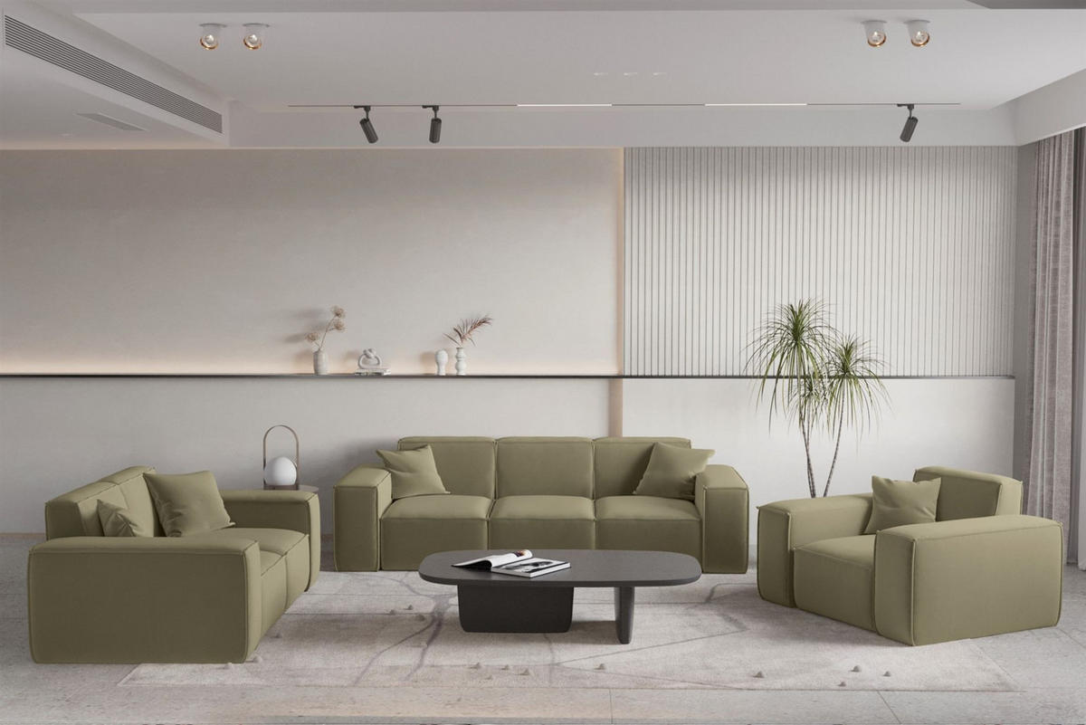 SOFA Celes Premium 3-sitzer Opera Velvet - Olivgrün, Holzwerkstoff/Textil (225/73/88cm) - Fun Möbel