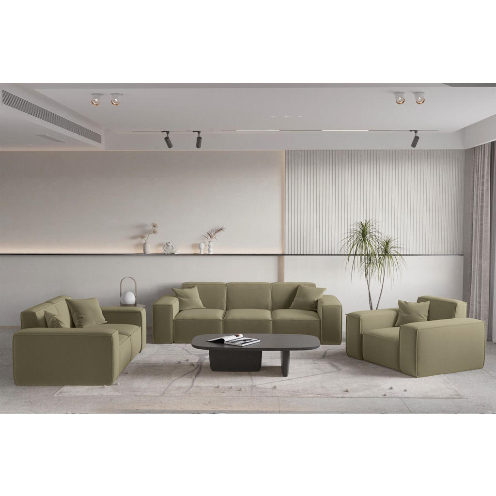 Thumbnail - Fun Möbel Sofa, Olivgrün, Textil, 225x73x88 cm, Wohnzimmer, Sofas & Couches, Sofas, 3-Sitzer Sofas