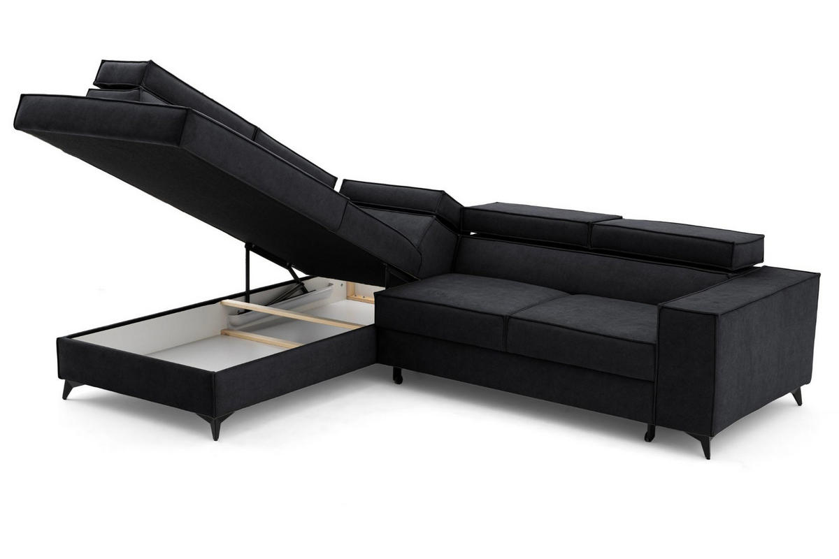ECKSOFA PURE L Links mit Schlaffunktion 127x199 Velours Graphit - Graphitfarben/Schwarz, Holz/Textil (281/204cm) - Muffo