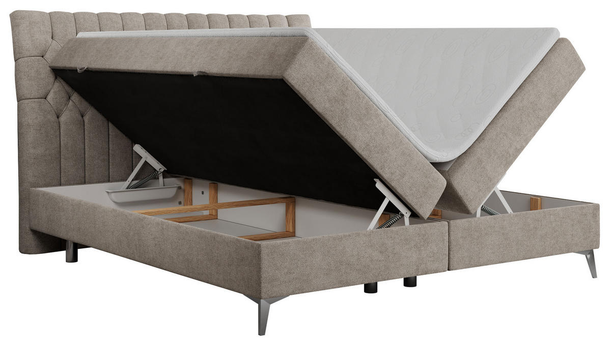 BOXBETT MILEN 160/200 Beige Struktur - H3 - Beige, Holz/Textil (160/200cm) - MKS