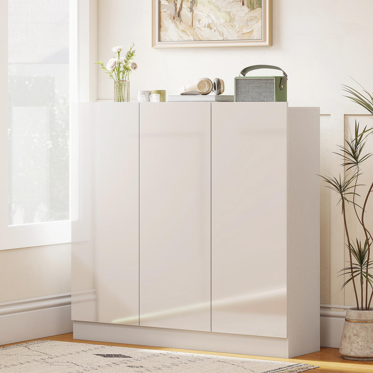 SCHUHSCHRANK, Schuhregal mit Verstellbaren Ablagen, Belüftungslöchern, Weiß - Weiß Hochglanz/Weiß, Holzwerkstoff (34/108.5/106.4cm) - HOMCOM