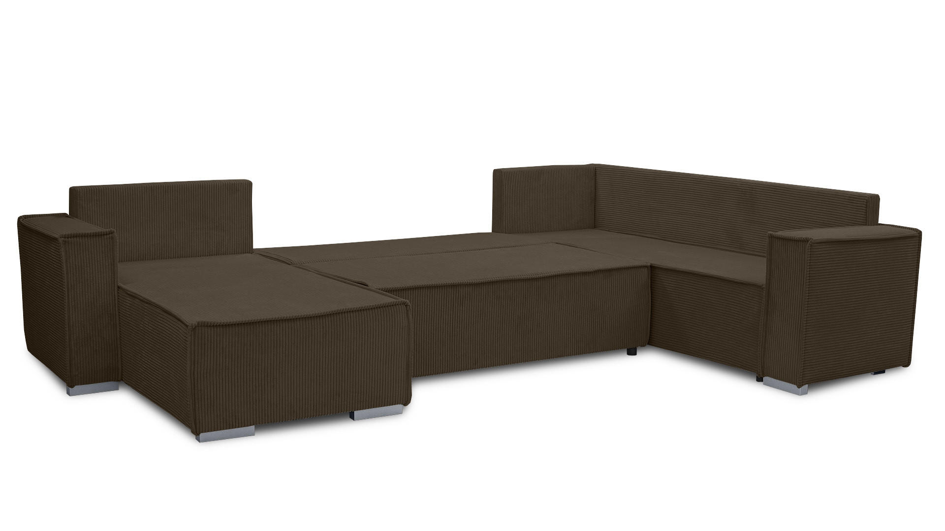 WOHNLANDSCHAFT Lovere U Braun 314/217/90 cm – mit Schlaffunktion und Bettkasten - Silberfarben/Braun, Textil/Metall (314/90/217cm) - AX Living