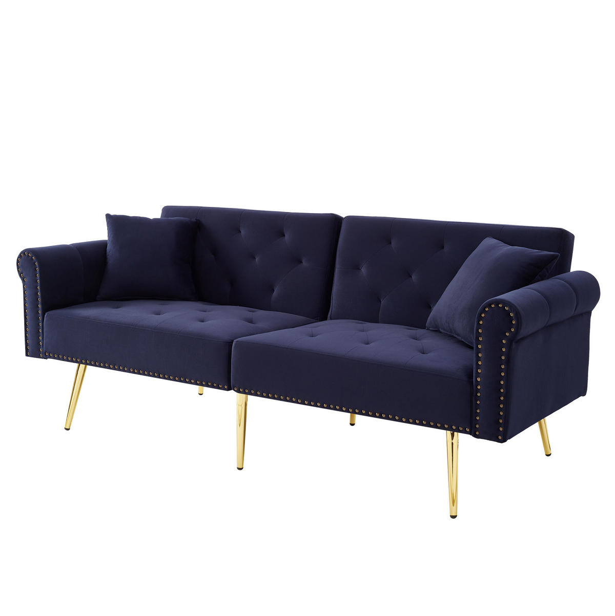 SCHLAFSOFA aus Samt 147x85 cm Antikblau mit 3-stufig verstellbarer Rückenlehne und goldfarbenen Metallfüßen - Blau, Kunststoff (75/70/173cm) - Modfu
