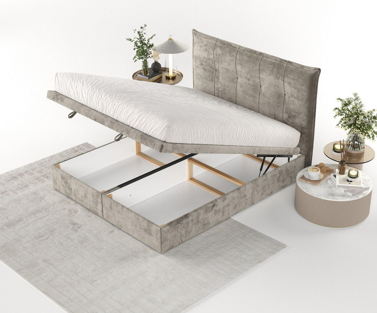 POLSTERBETT Liano mit Stauraum 140/200 cm Beige im Lotta Stoff - Beige/Schwarz, Holz/Holzwerkstoff (140/200cm) - AltaBeds