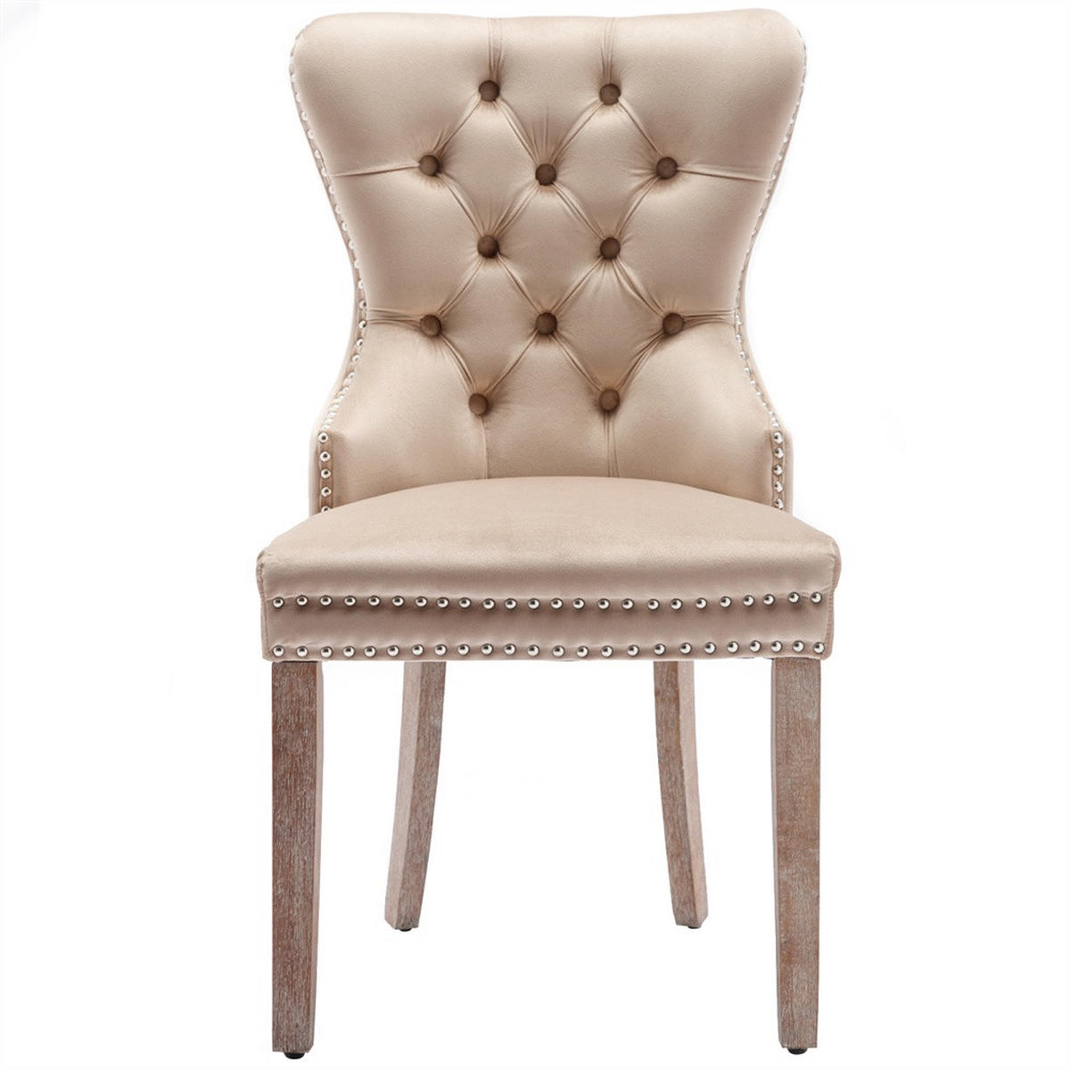 ESSZIMMERSTUHL 2er-Set - Samtbezug mit Knopfheftung, Ziernieten und Griffring - Beige - Beige, Textil (53.5/95/64cm) - DELFA