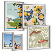 BILDER SET 5er Set - 50x50 cm & 20x30 cm & 40x60 cm Silberner Rahmen - Fruchtmuster und italienische Kultur - Silberfarben, Kunststoff (40/60cm) - TULUP