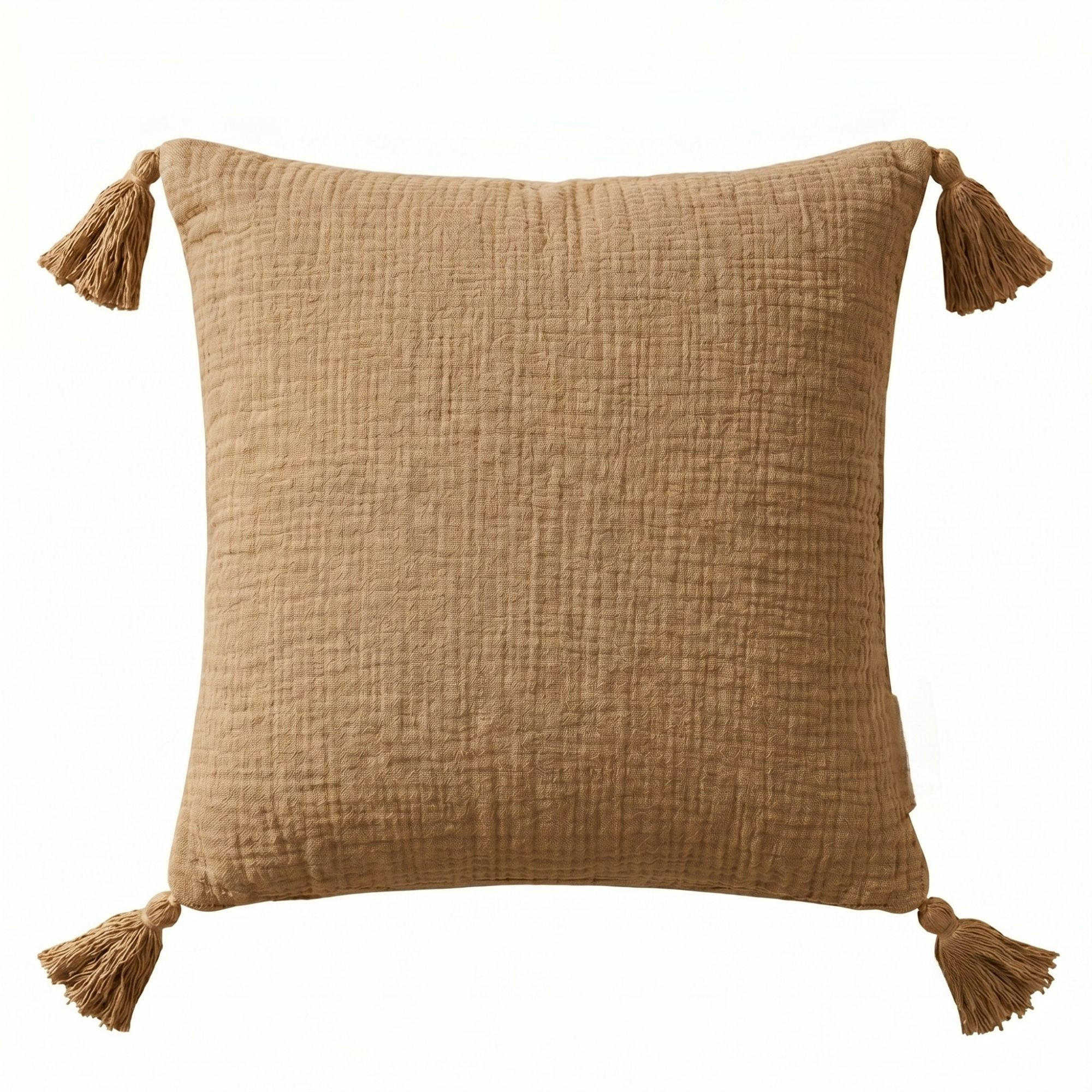 DEKOKISSEN Musselin mokka mit Quasten, 45/45 cm - Mokka, Textil (45/45cm) - Homescapes