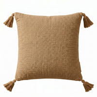 DEKOKISSEN Musselin mokka mit Quasten, 45/45 cm - Mokka, Textil (45/45cm) - Homescapes