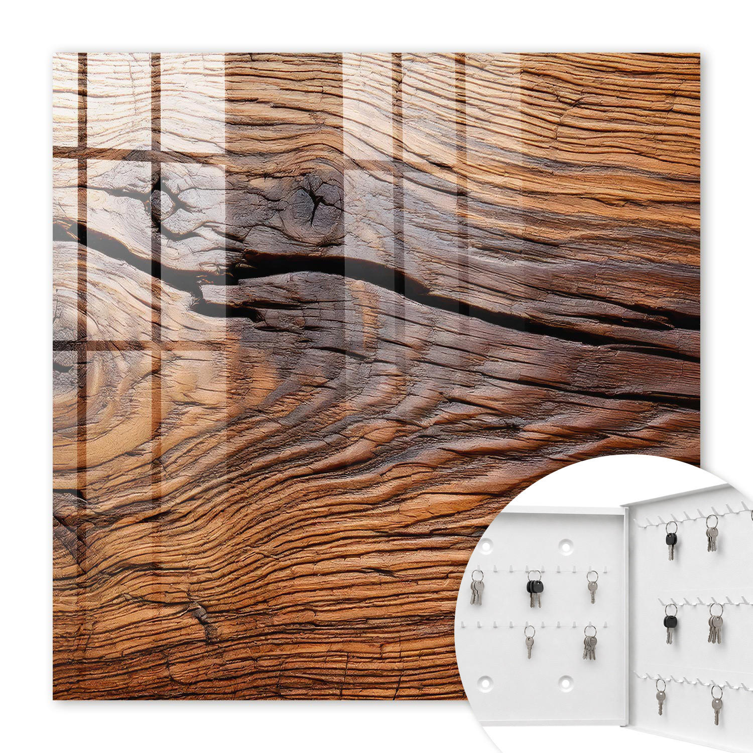 SCHLÜSSELBOX Weiß 30x30 cm – Türöffnung nach rechts - Holzstruktur - Braun, Metall (30/30/5cm) - TULUP