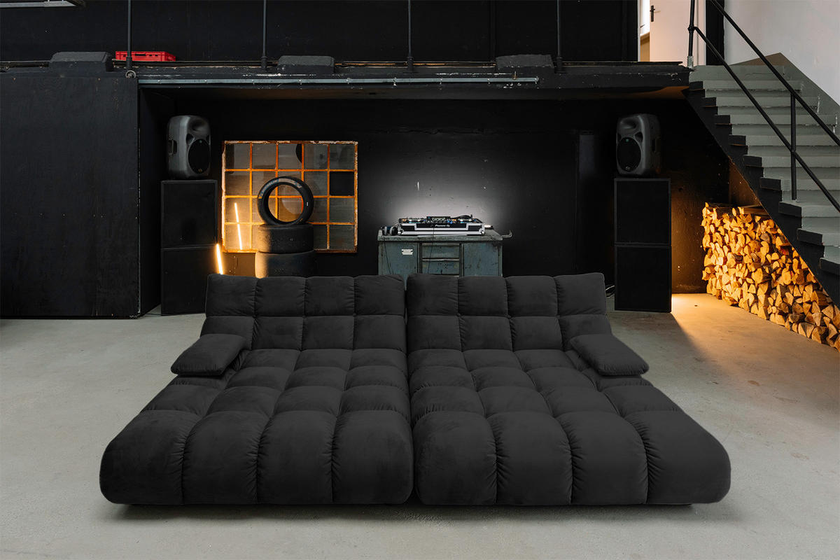 BIG SOFA VIVIEN Schwarz Velvet - Schwarz, Kunststoff/Textil (296/85/178cm) - KAWOLA