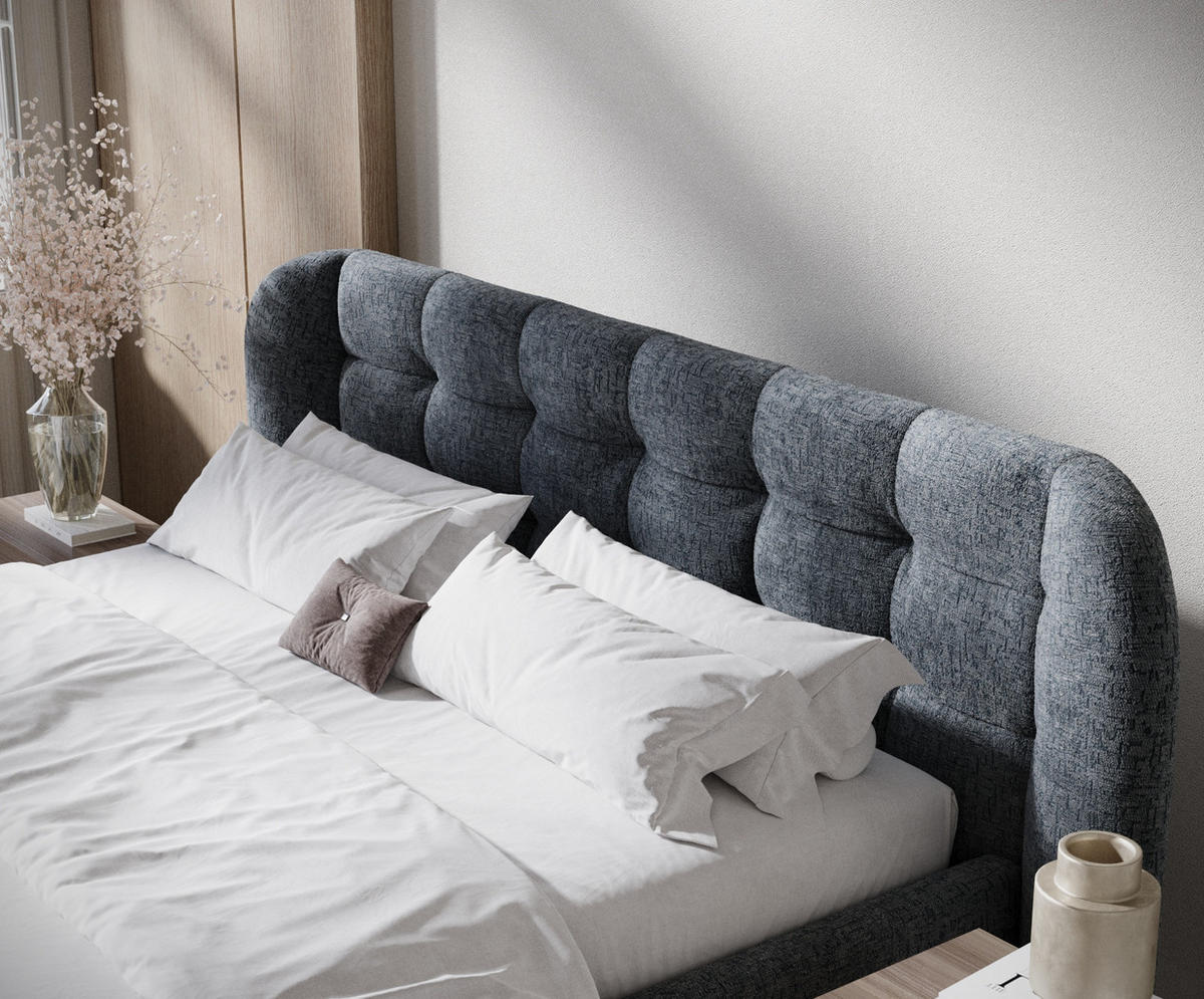 POLSTERBETT Nuno Blau Grau 160/200 cm im Chenille-Stoff - Blaugrau/Schwarz, Holz/Holzwerkstoff (160/200cm) - Maison de Reve
