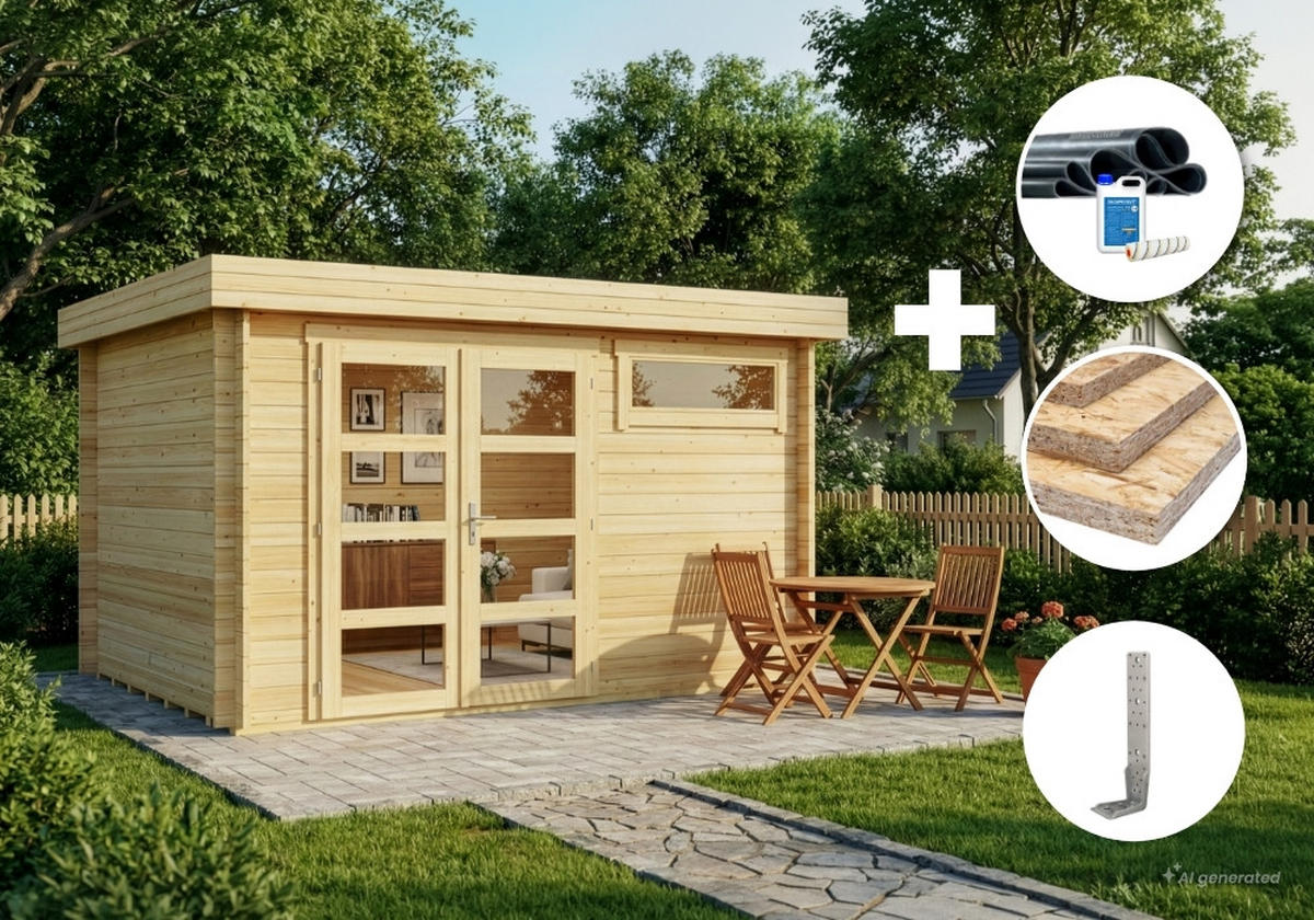 GARTENHAUS Holz Komplettset - Leandro - Naturfarben, Holz (394/217/268cm) - Alpholz