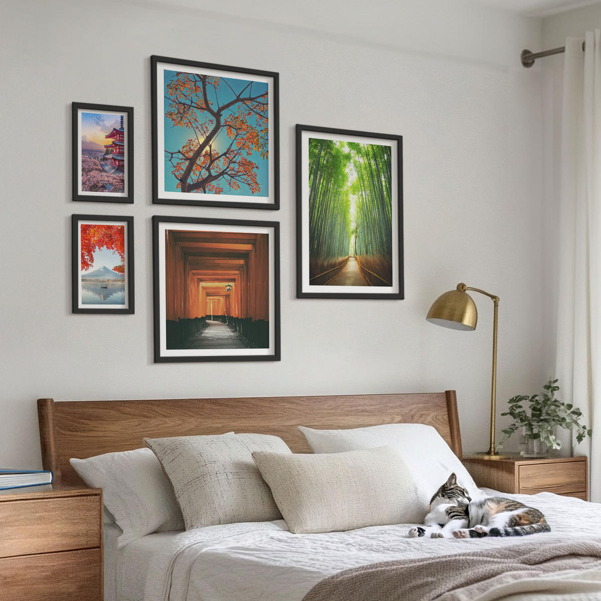 WANDBILDER 5er-Set - 50x50 cm & 20x30 cm & 40x60 cm Schwarzer Rahmen - Meerblick, farbenfrohe Häuser - Schwarz, Kunststoff (40/60cm) - ArtPrintCave