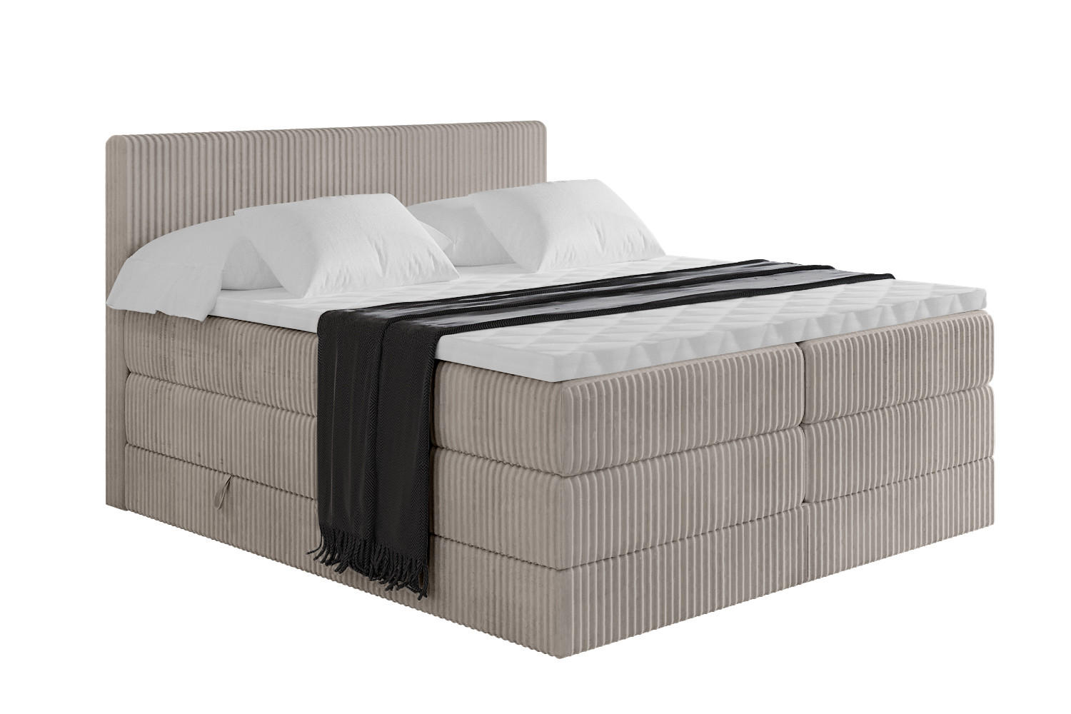 BOXSPRINGBETT mit Matratze H3|H4 und Lattenrost - TOLO KING 120x200 Cord - Aschgrau - Alufarben, Holzwerkstoff (120/200cm) - ALTDECOR