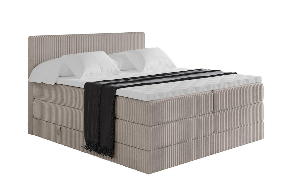 BOXSPRINGBETT mit Matratze H3|H4 und Lattenrost - TOLO KING 120x200 Cord - Aschgrau - Alufarben, Holzwerkstoff (120/200cm) - ALTDECOR