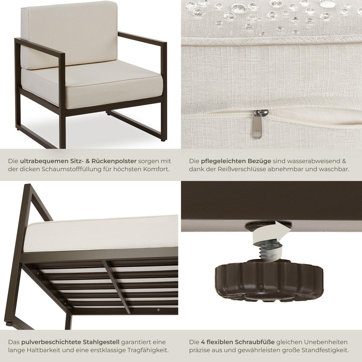 GARTEN-LOUNGESESSEL Comosa,74 x 78 x 85 cm,braun/beige - Beige/Braun, Textil (74/85/78cm) - tectake