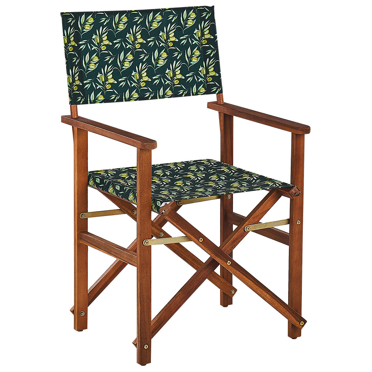 GARTENSTUHL 2er-Set Akazienholz dunkelbraun Auflagen grau/dunkelgrün Olivenmuster Cine - Dunkelgrün/Dunkelbraun, Holz (50/91/50cm) - Beliani