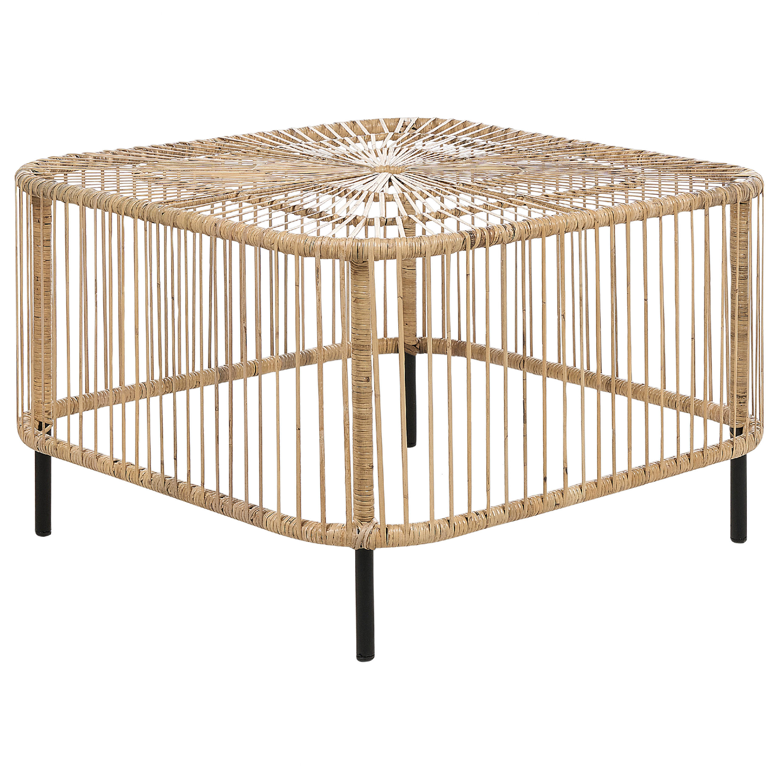 GARTEN-BEISTELLTISCH Rattan natürlich quadratisch 67/67 cm Cesenatico - Schwarz/Naturfarben, Naturmaterialen (67/67/45cm) - Beliani
