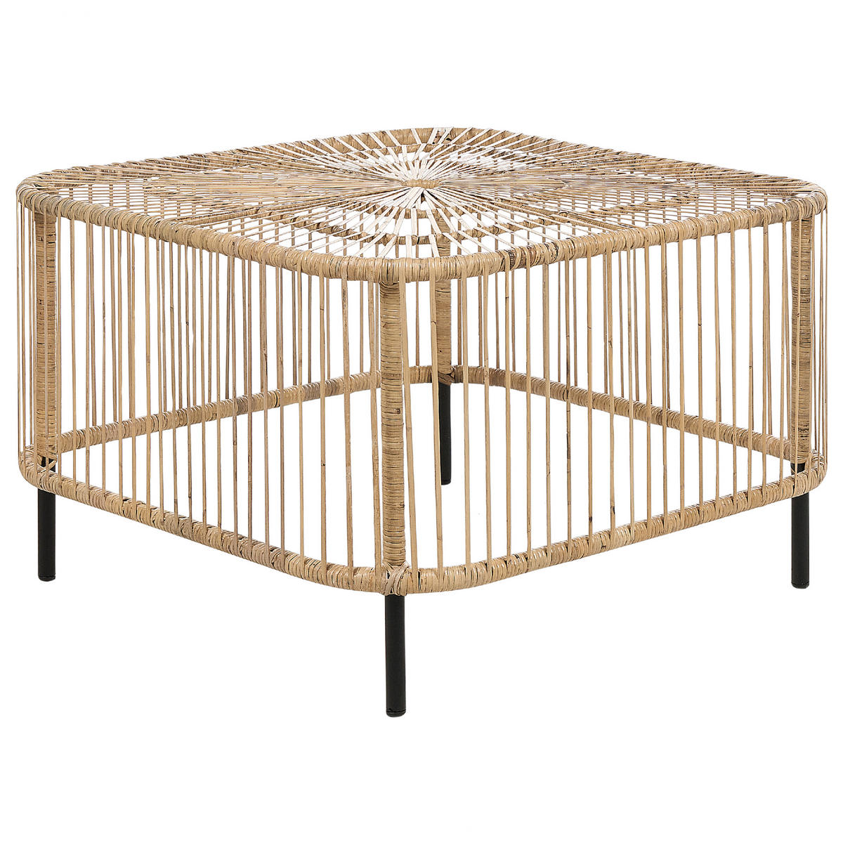 GARTEN-BEISTELLTISCH Rattan natürlich quadratisch 67/67 cm Cesenatico - Schwarz/Naturfarben, Naturmaterialien (67/67/45cm) - Beliani