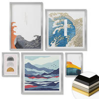 WANDBILDER 5er Set - 50x50 cm & 20x30 cm & 40x60 cm Silberner Rahmen - Stilvolle moderne Blumen - Silberfarben, Kunststoff (40/60cm) - ArtPrintCave