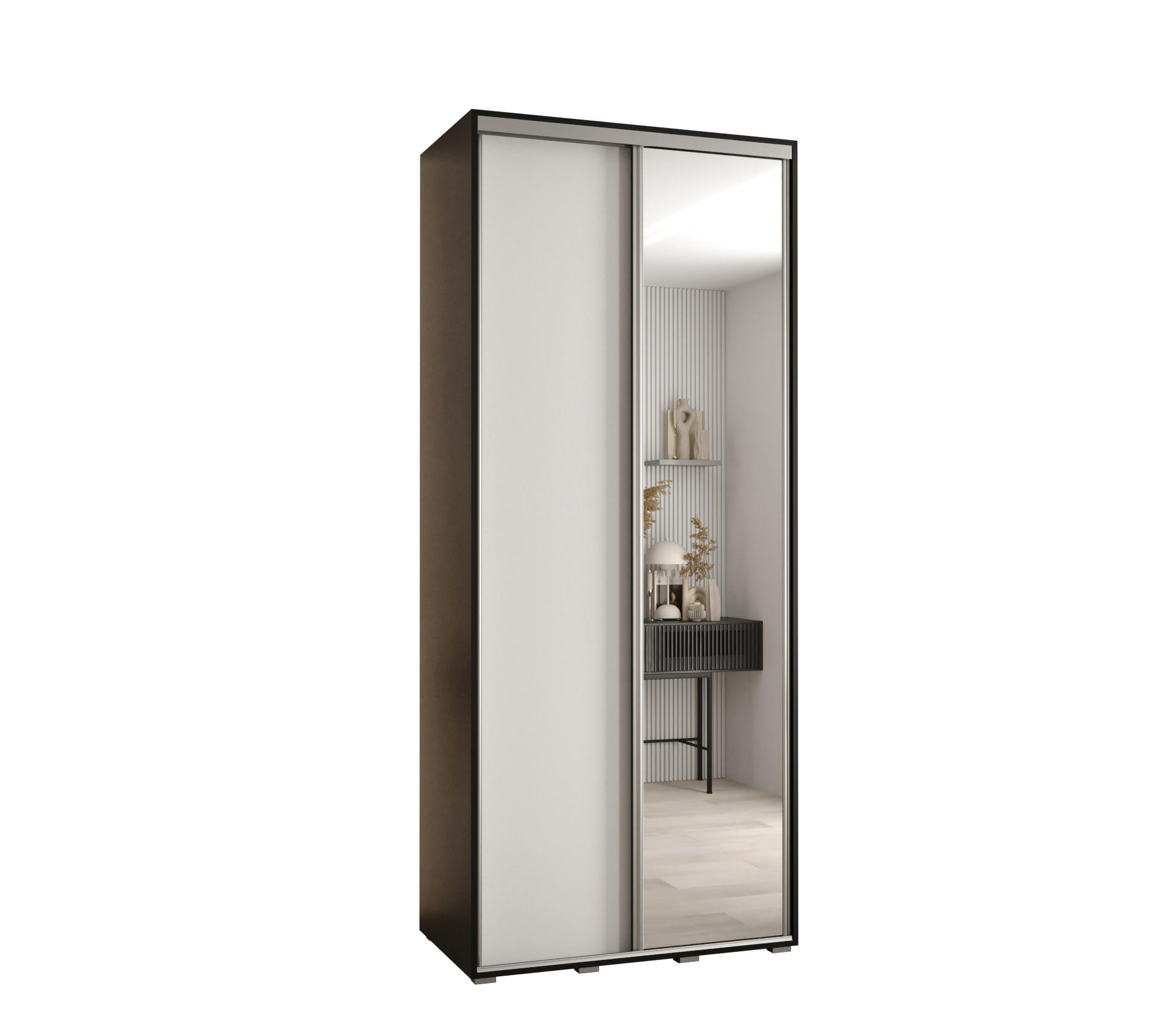 Abiks Möbel Schwebetürenschrank Schwarz, Weiß, Silber 100x235x60 cm