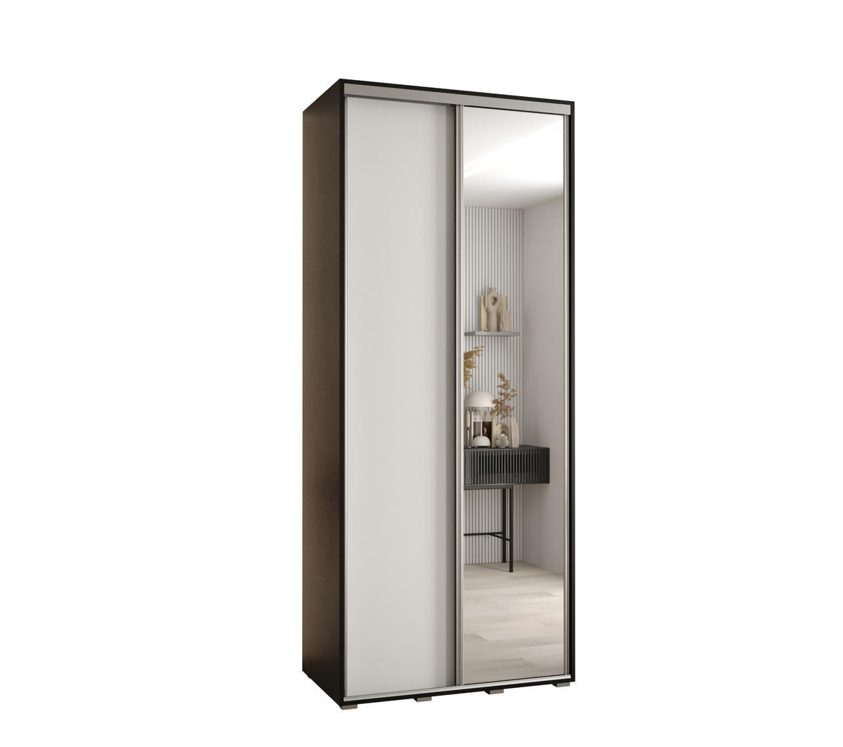 SCHWEBETÜRENSCHRANK 235,2/100/60 2-türig - Silberfarben/Schwarz, Holz/Metall (100/235/60cm) - Abiks Möbel