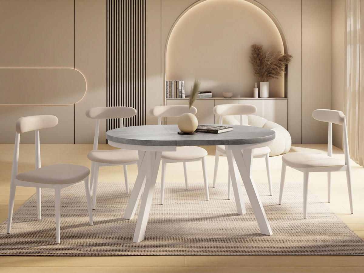 ESSTISCH Strato Black runder ausziehbarer, Beton grau 100-140/100/77 cm - Hellgrau/Weiß, Holz/Holzwerkstoff (100/100/77cm) - WFL GROUP