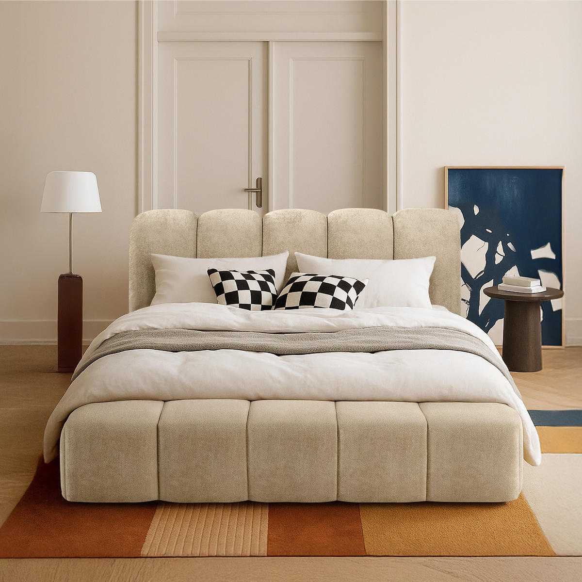 POLSTERBETT MERIDE Chenille, Beige - Beige/Schwarz, Holz/Textil (160/200cm) - KONSIMO®