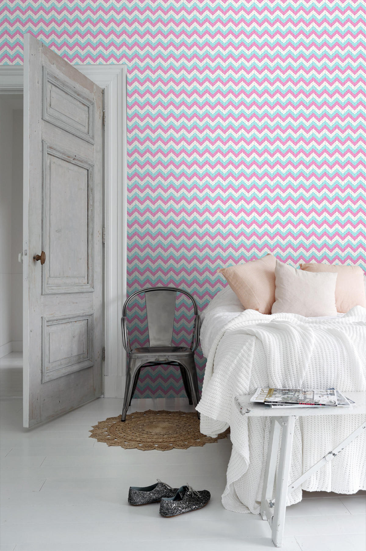 TAPETE Zickzack-Motiv 53 cm x 10.05 m - Türkis, Papier (53/0.1cm) - ESTAhome