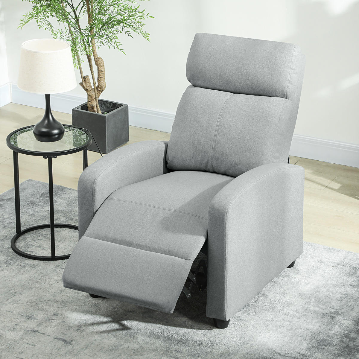 RELAXSESSEL Fernsehsessel mit Liegefunktion, Leinenoptik, für Wohnzimmer Hellgrau - Hellgrau, Textil/Metall (88/101/69cm) - HOMCOM