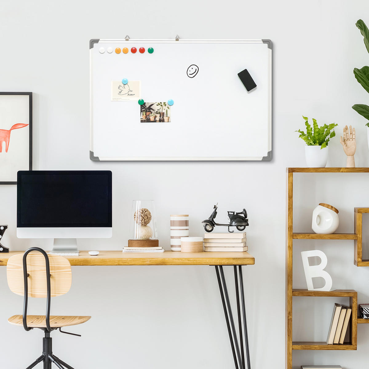 MAGNETISCHES Whiteboard, Magnettafel, Magnetboard, Trocken Abwischbar 90 x 60 cm - Weiß, Kunststoff (60/1.8/90cm) - HOMCOM