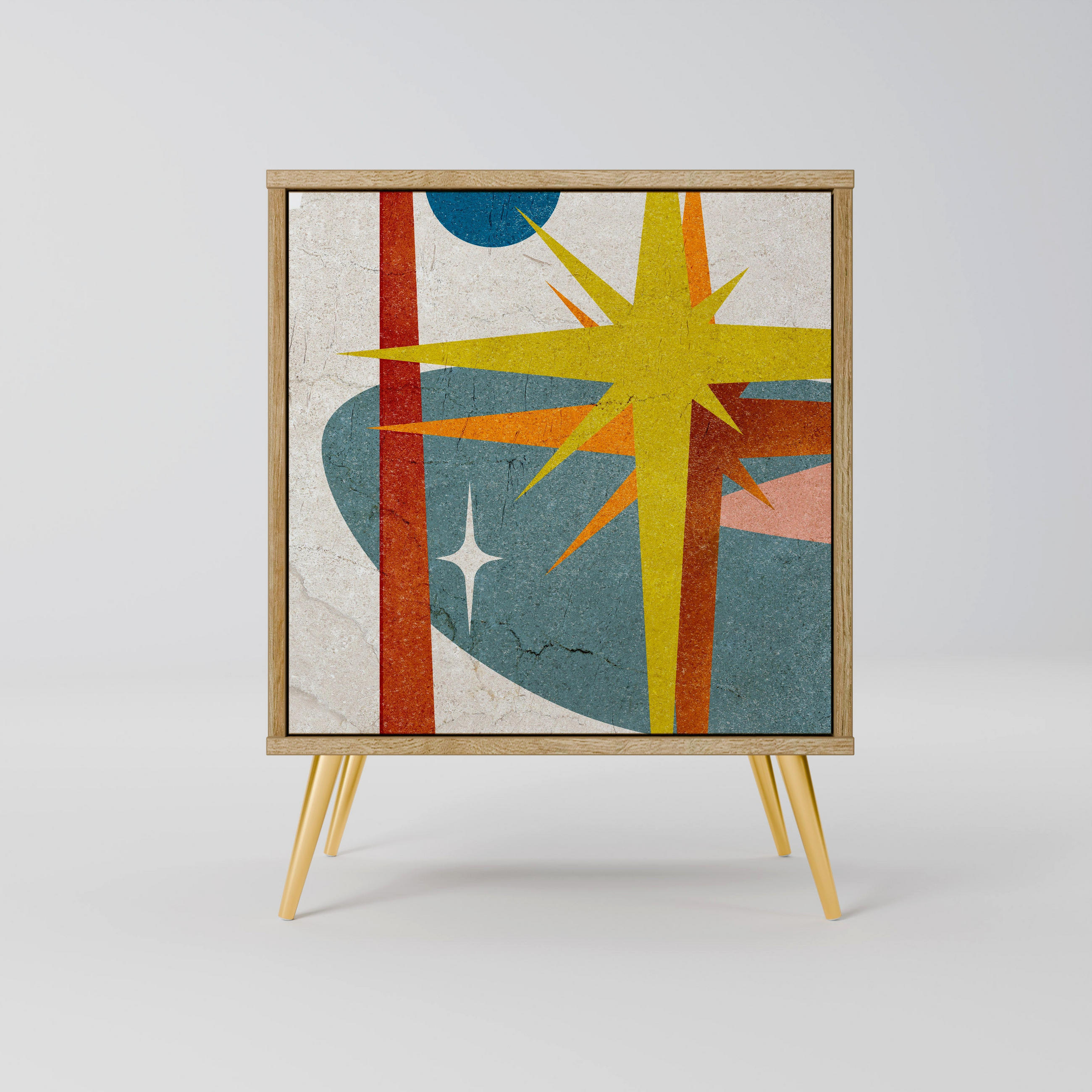 SIDEBOARD INTERSTELLAR VIBES, Eichefarben, 57,5x42x75,5 cm, Goldfarbene Metallfüße - Eichefarben/Goldfarben, Holzwerkstoff/Metall (57.5/75.5/42cm) - SpaceRebels