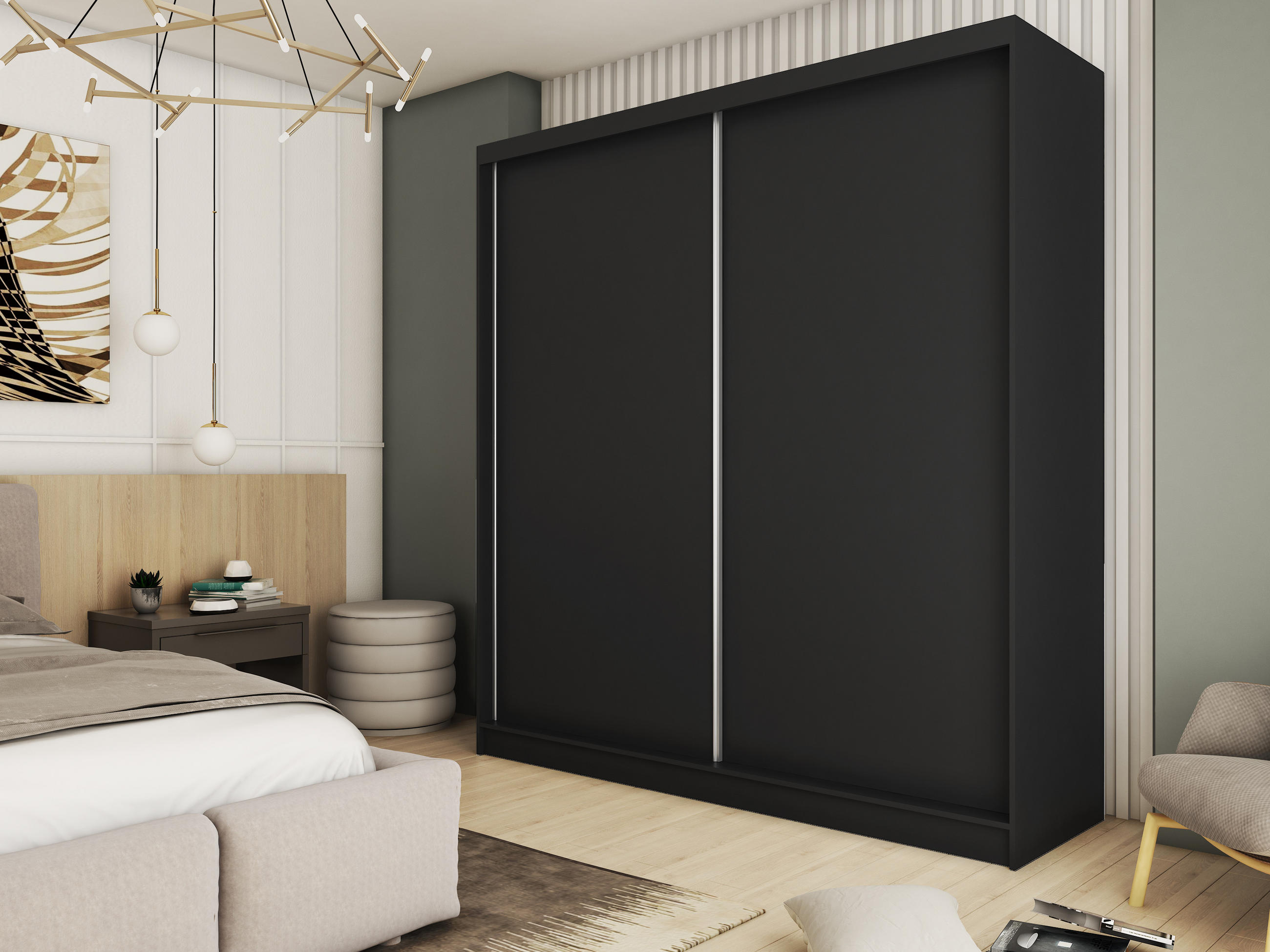 SCHWEBETÜRENSCHRANK SOFIA 200/216/61 cm 2-türig Schwarz - Schwarz, Holzwerkstoff (200/216/61cm) - MASSENO