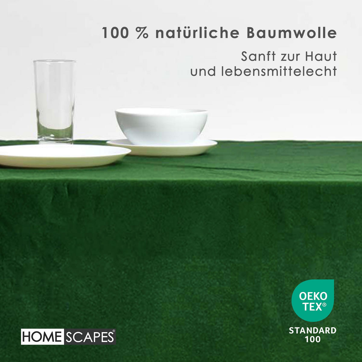 TISCHDECKE dunkelgrün 178/305 cm, 100% Baumwolle - Dunkelgrün, Textil (178/305cm) - Homescapes