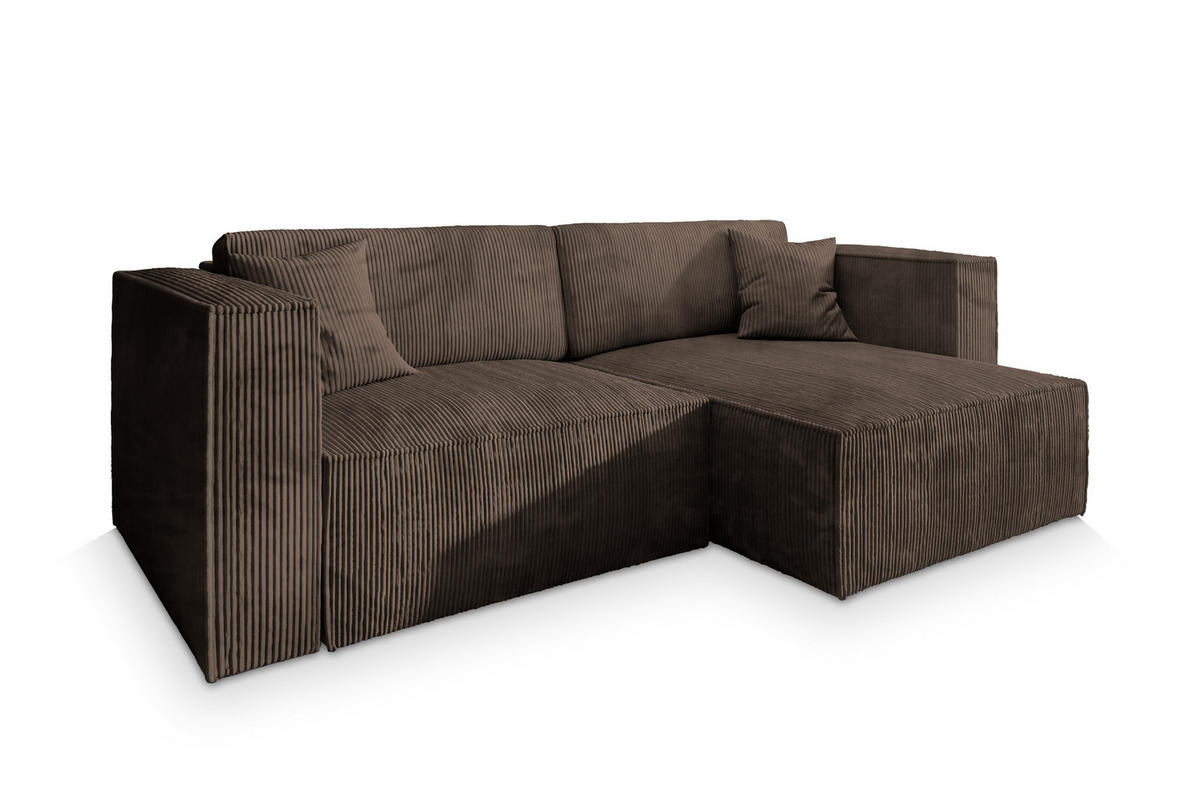 ECKSOFA NERIO P Braun Kordstoff mit Schlaffunktion - Braun, Holz (245/148cm) - MASSENO