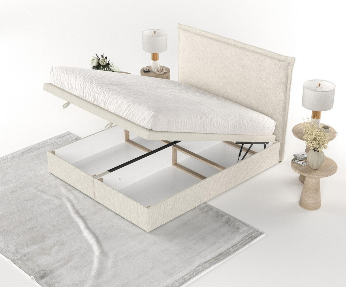 POLSTERBETT Eliot mit Stauraum 120/200 cm Hellbeige im Alta Stoff - Sandfarben/Schwarz, Holz/Holzwerkstoff (120/200cm) - AltaBeds