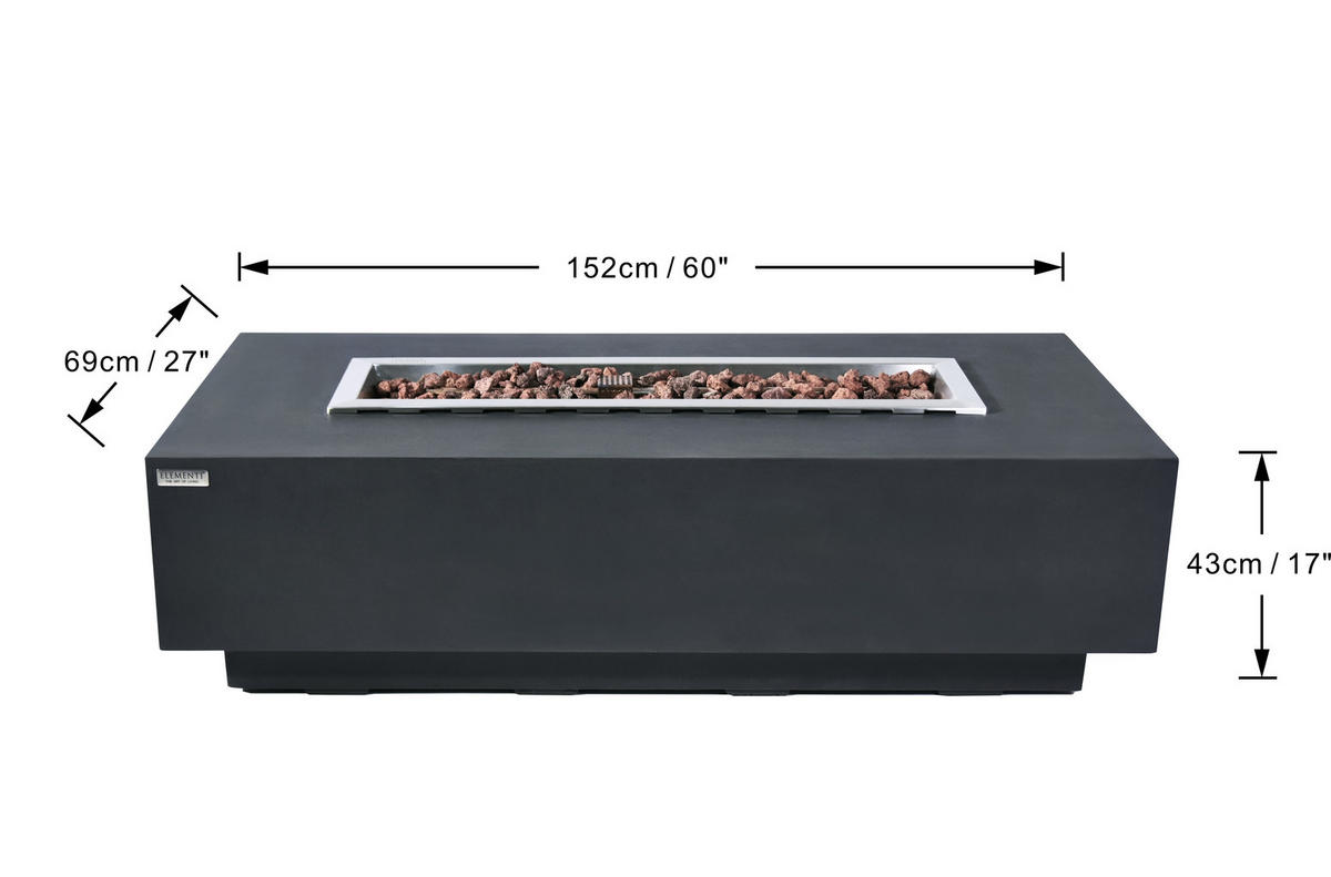 FEUERTISCH Granville Gasfeuerstelle aus GF-Beton 152/69/43 cm - Dunkelgrau, Naturmaterialien (70/43/152cm) - Elementi