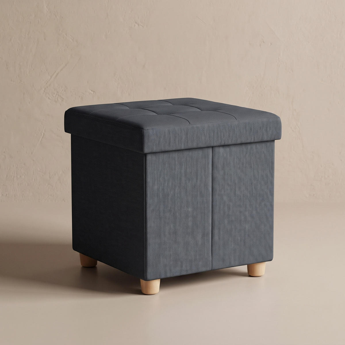 HOCKER mit Stauraum auf hölzernen Beinen 38/38/38 cm - Schwarz, Textil (38/38/38cm) - SCENA LIVING