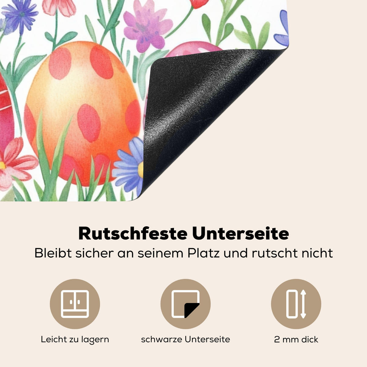 HERDABDECKPLATTE Blumengarten - Bunt - Eier Ceranfeldabdeckung 85x52 cm - Weiß, Kunststoff (85/52/0.2cm) - MuchoWow