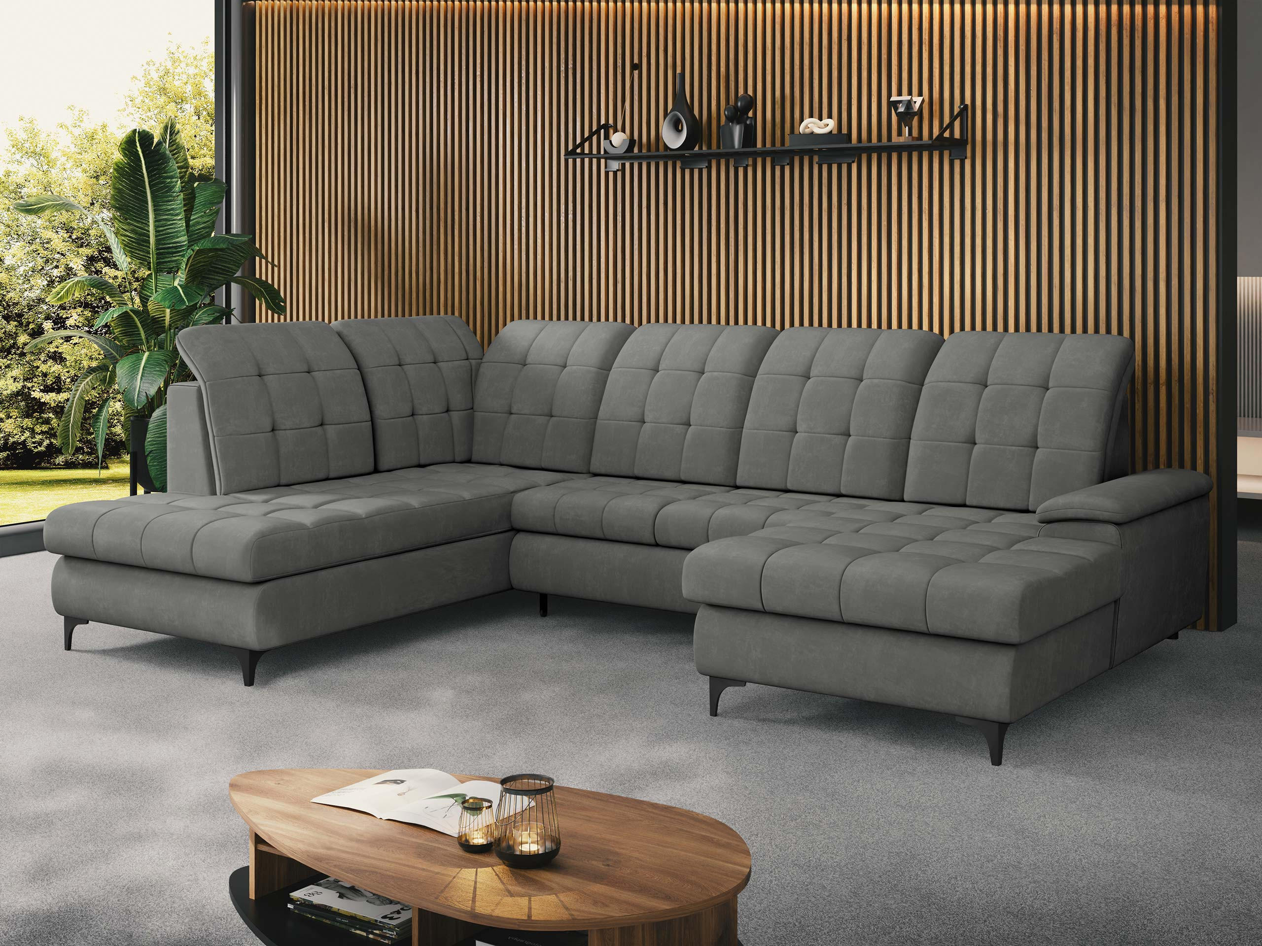 WOHNLANDSCHAFT Enzo, Seite: Rechts - Schwarz/Grau, Holz/Textil (330/105/212cm) - MIRJAN24