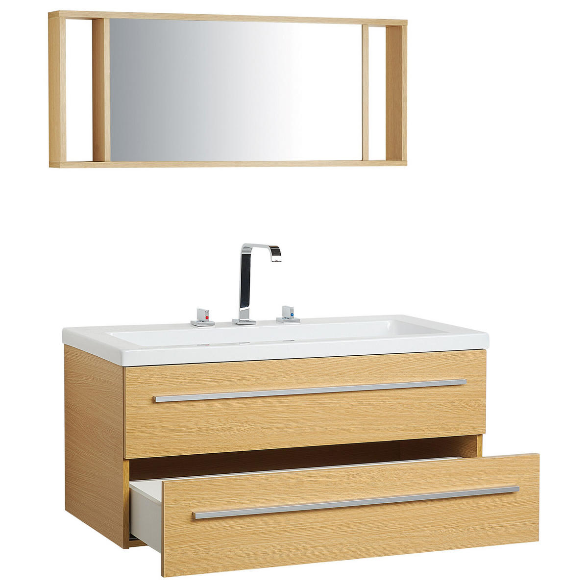 BADMÖBEL Set beige Almeria - Beige/Silberfarben, Holzwerkstoff (101/48/48cm) - Beliani