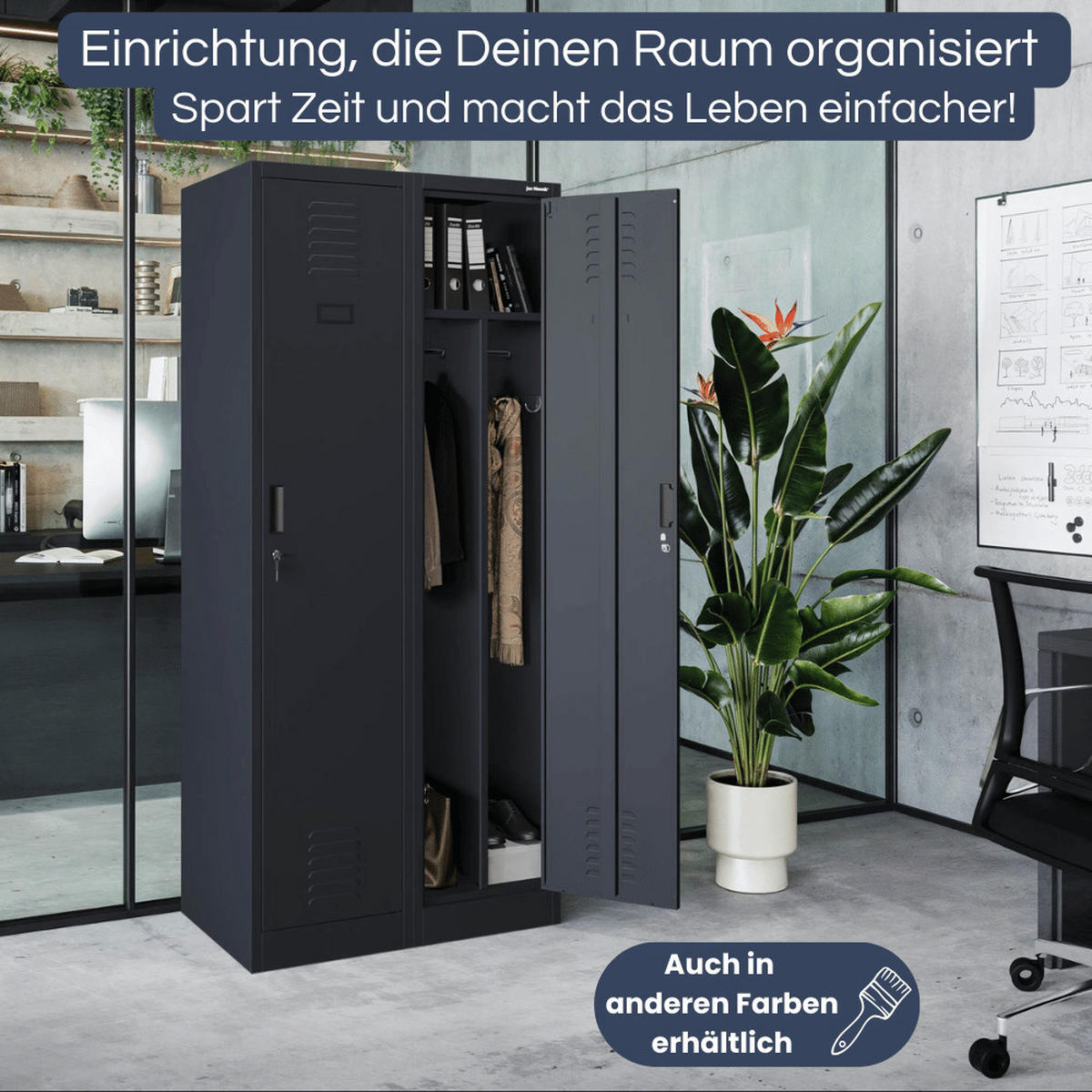 UMKLEIDESCHRANK Spind WIEN 2 Abteile 180x80x50cm Anthrazit - Anthrazit, Metall (80/180/50cm) - DELUKE