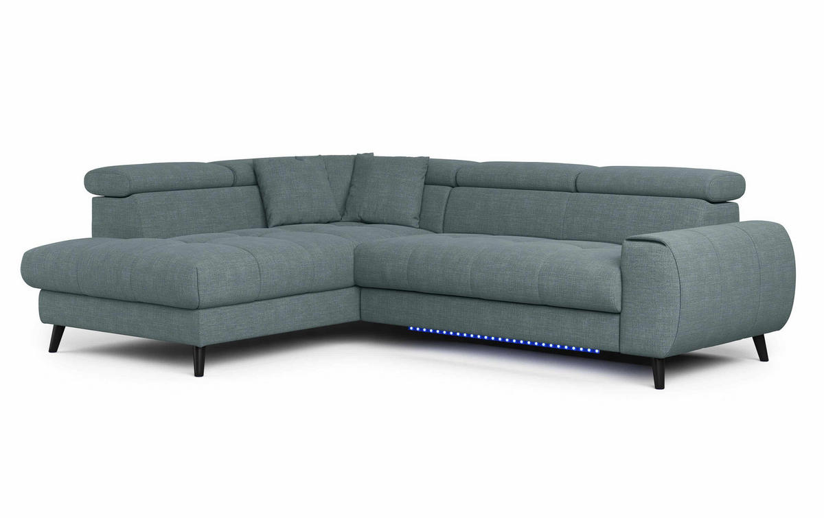 ECKSCHLAFSOFA mit Bettkasten und induktiver Ladefläche + LED - Schwarz/Grün, Holz/Textil (246/195cm) - Cotta