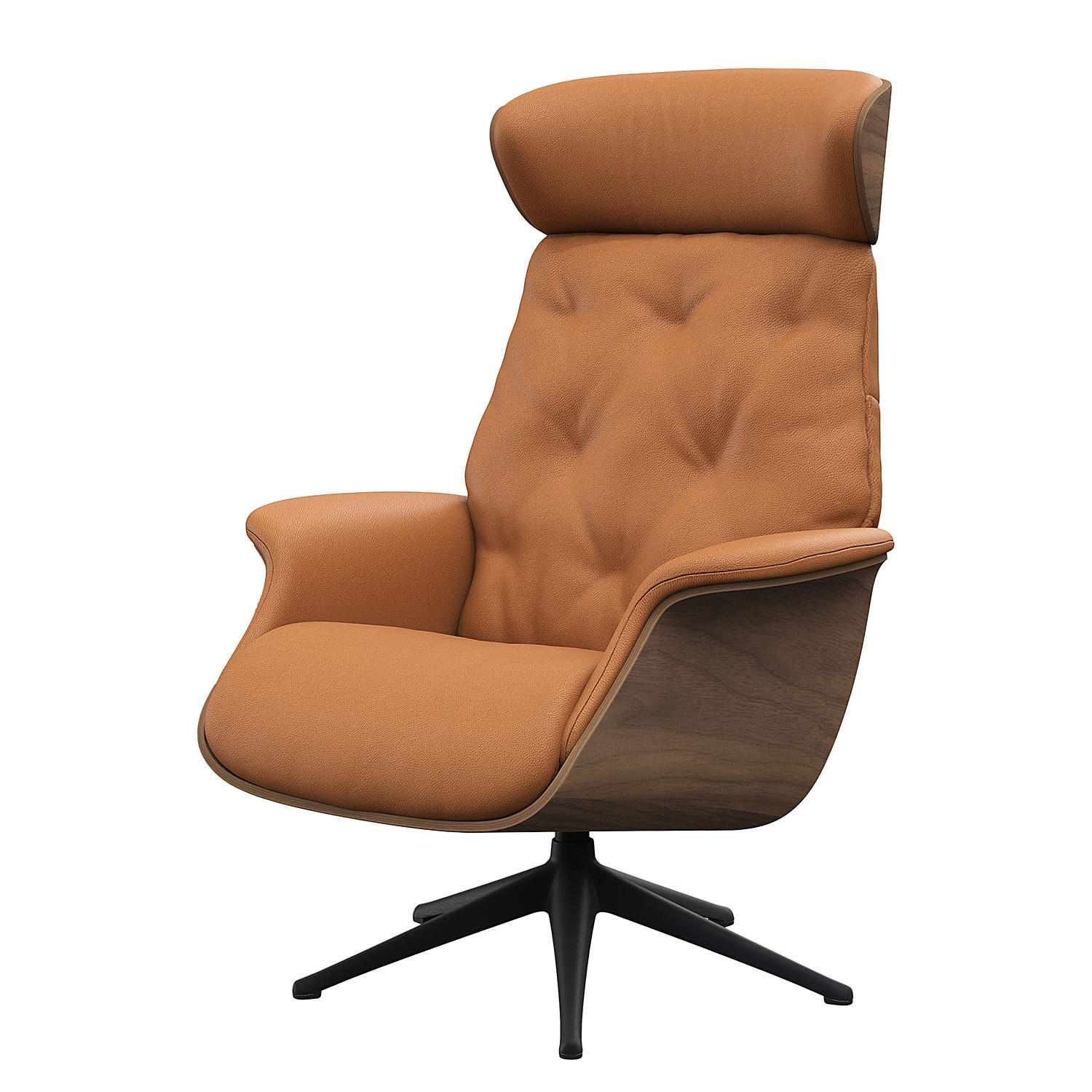 RELAXSESSEL - Echtleder - Cognac/Schwarz, Leder/Metall (83/118/83cm) - home24