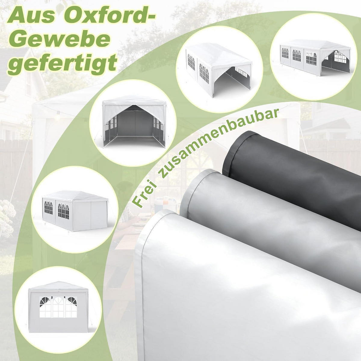 GARTENZELT 3 x 6 m Wasserdicht mit 6 Seitenwänden Weiß - Weiß, Textil (600/250/300cm)