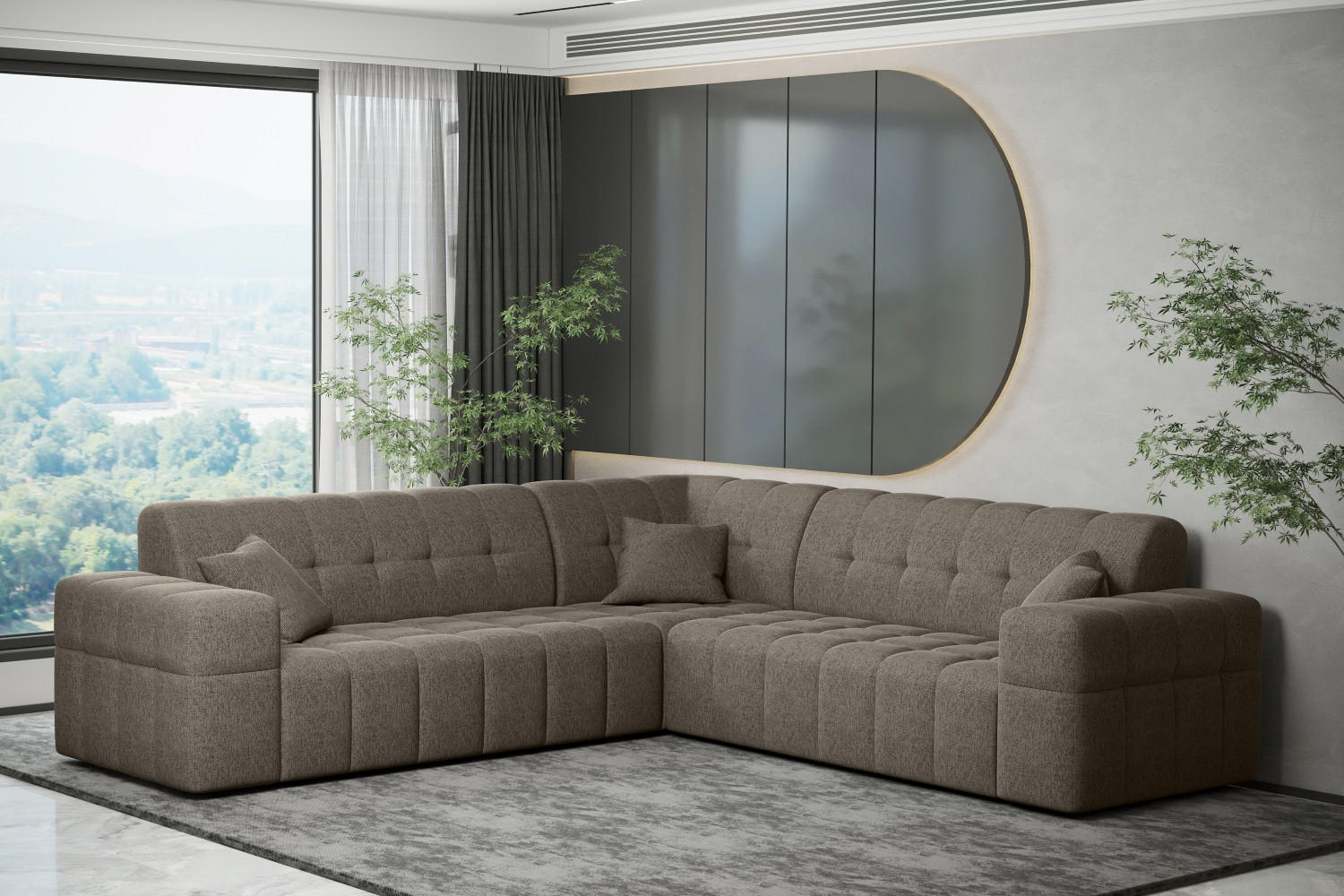 ECKSOFA Corner NIMES Stilvol Stoff Verita Dunkelbeige - Cappuccino, Holz (246/246cm) - Kaiser Möbel
