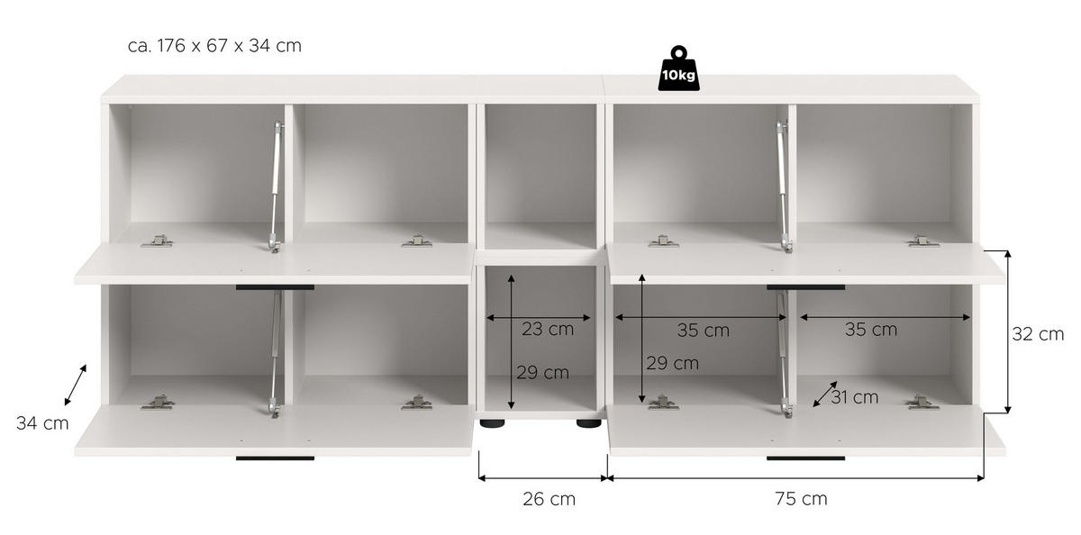 WOHNWAND The One weiß 176/34/67 cm - Weiß, Holzwerkstoff (176/67/34cm) - Xonox