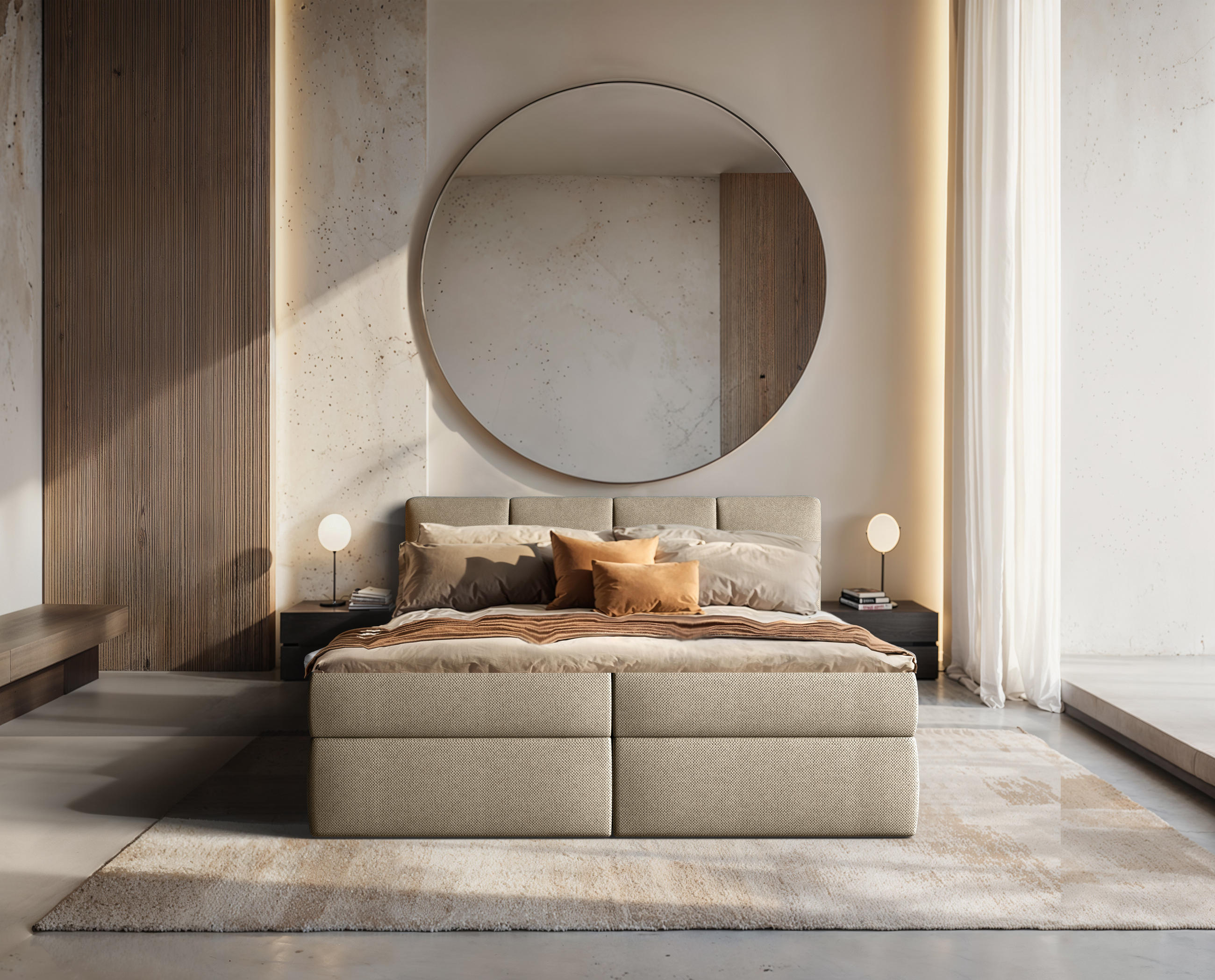 BOXSPRINGBETT Ruhe 140x200 – in Beige,Kaltschaum-Topper, großem Bettkasten - Beige, Textil (140/200cm)