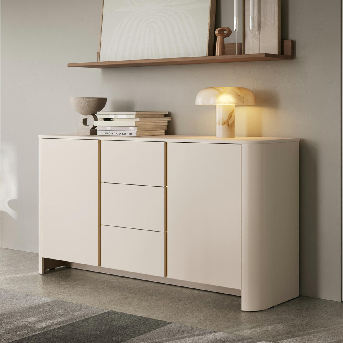 SIDEBOARD AMOS KOM2-2D3S Abgerundeter Korpus, Kaschmir - Kaschmir, Holzwerkstoff/Kunststoff (168/84/39cm) - Komodee