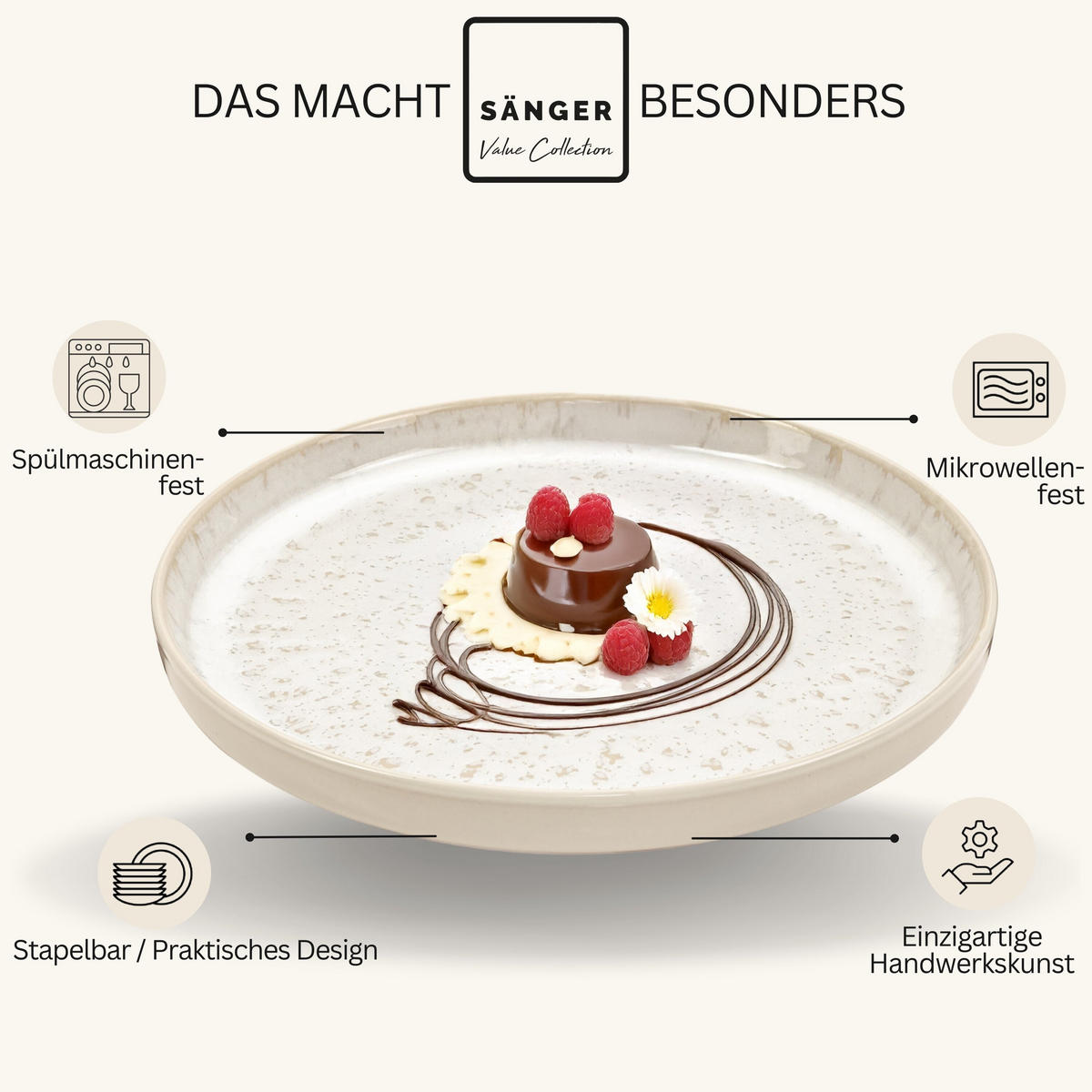 DESSERTTELLER SET KEY WEST - 6 teilig aus Steingut - Creme, Stein (20.7cm) - Sänger